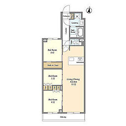 西武池袋線 中村橋駅 徒歩7分の賃貸マンション 2階3LDKの間取り