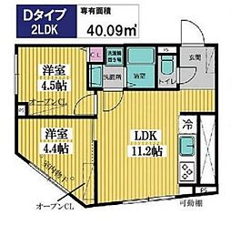 西武有楽町線 練馬駅 徒歩9分の賃貸マンション 4階2LDKの間取り