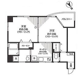 JR山手線 駒込駅 徒歩10分の賃貸マンション 4階2Kの間取り