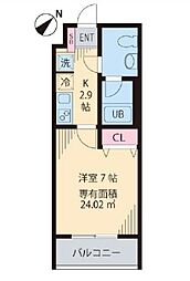 西武池袋線 椎名町駅 徒歩8分の賃貸マンション 2階1Kの間取り
