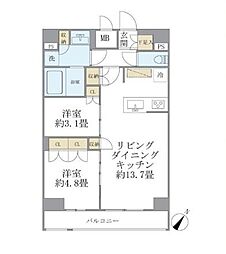 東京メトロ南北線 駒込駅 徒歩6分の賃貸マンション 7階2LDKの間取り