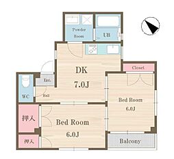東京メトロ丸ノ内線 新大塚駅 徒歩8分の賃貸マンション 2階2DKの間取り