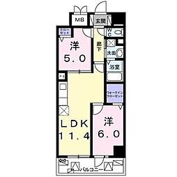 JR高崎線 尾久駅 徒歩4分の賃貸マンション 3階2LDKの間取り