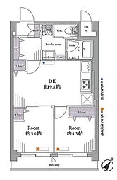 JR山手線 大塚駅 徒歩8分の賃貸マンション 8階2DKの間取り
