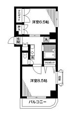 都営大江戸線 新江古田駅 徒歩7分の賃貸マンション 2階2Kの間取り