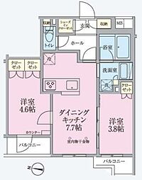 西武有楽町線 練馬駅 徒歩8分の賃貸マンション 3階2DKの間取り
