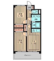 東武東上線 上板橋駅 徒歩15分の賃貸マンション 2階2DKの間取り