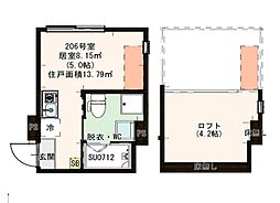 西武池袋線 江古田駅 徒歩9分の賃貸アパート 2階ワンルームの間取り