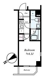 JR山手線 駒込駅 徒歩9分の賃貸マンション 2階1Kの間取り
