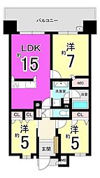 サンライフ桃園公園 中古マンション  花尾小・花尾中学校 3LDKの間取り