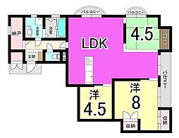 折尾サンハイツ 3LDKの間取図画像