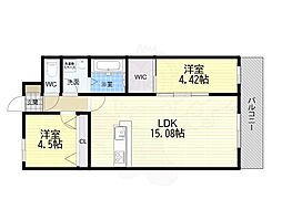 豊中市三和町1丁目マンション 2LDKの間取図画像