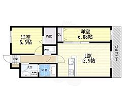 豊中市三和町1丁目マンション 2LDKの間取図画像