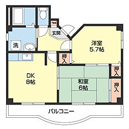 エクセル七曲 501 5階2DKの間取り