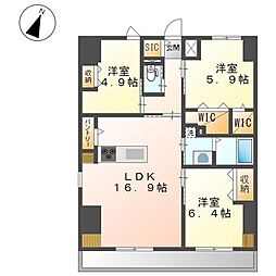 ワシンレジデンス 9階3LDKの間取り