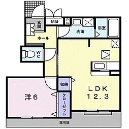フェルマータIII 1階1LDKの間取り