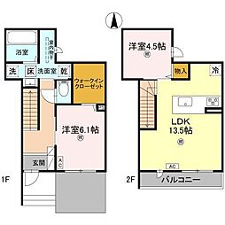 ソラーナ小松原 1階2LDKの間取り