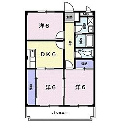 グレース吉田 3階3DKの間取り