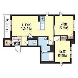 ＦＬＥＵＲ　ＫＵＲＯＤＡ 1階2LDKの間取り