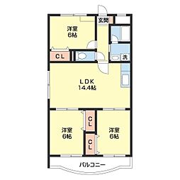 グリーンヒルとまと鳴神II 1階3LDKの間取り