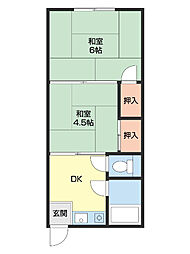 ヴィラ中之島 2階2DKの間取り