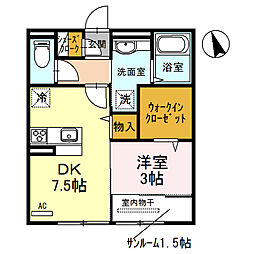 パインズコートV 2階1DKの間取り