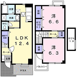 グレイスＴ　I 1階2LDKの間取り