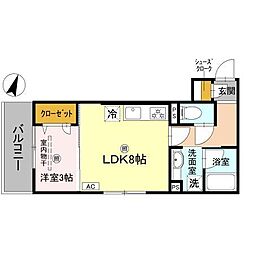 ピオーネ荘 2階1LDKの間取り