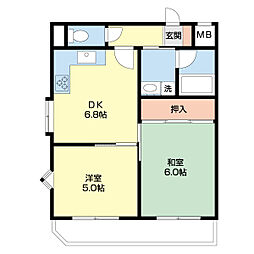 シャルマンフジ砂山 2階2DKの間取り