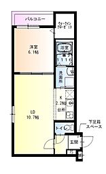 フジパレス市駅東イースト 2階1LDKの間取り
