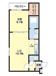 フジパレス市駅東イースト 2階1LDKの間取り
