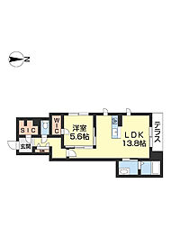 シャーメゾン黒田 2階1LDKの間取り