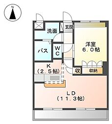 グランドアーネスト 2階1LDKの間取り