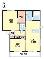 シャーメゾン太田 2階2LDKの間取り
