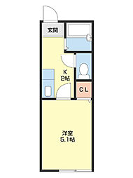和歌山市鳴神アパート 1Kの間取図画像