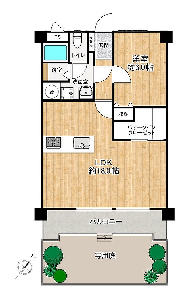 ロワールマンション東福岡(1LDK) 1階の間取り