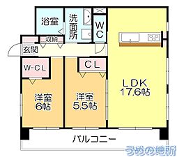 アジュール日吉町 2LDKの間取図画像