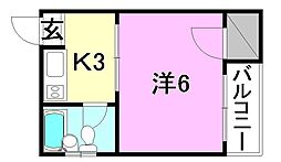 第二曙マンション 3階1Kの間取り