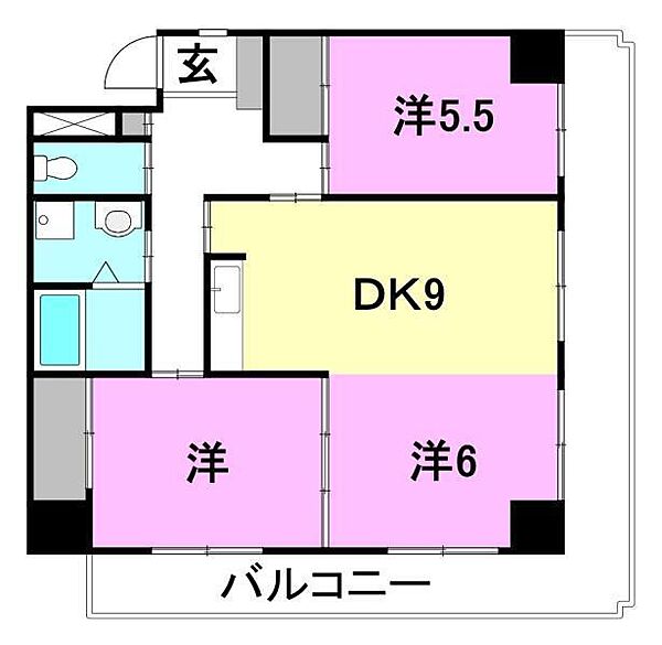 ランドマーク一番町 502 号室｜愛媛県松山市一番町1丁目(賃貸マンション3DK・5階・62.68㎡)の写真 その2