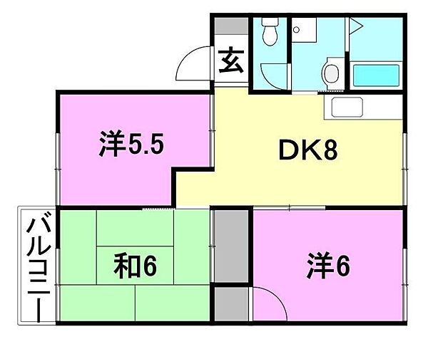 フローラル和泉 B202 号室｜愛媛県松山市和泉南1丁目(賃貸アパート3DK・2階・50.00㎡)の写真 その2