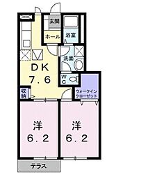 エスポワールシティB 2DKの間取図画像