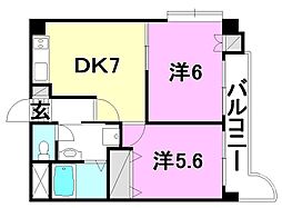 サザンコート6 4階2DKの間取り