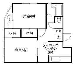 セキヤハイツ 2DKの間取図画像