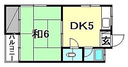 コーポ蘭 1DKの間取図画像