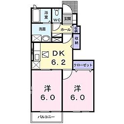 エテルノ　サンＡＢ 1階2DKの間取り