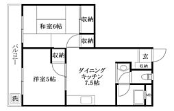 白形マンション 2DKの間取図画像