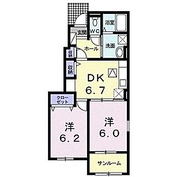 グレーシア・Ｎ 1階2DKの間取り