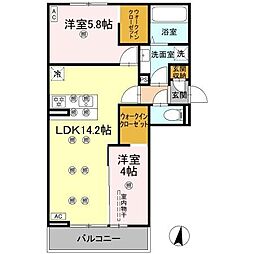 クランツ北井門C 2LDKの間取図画像