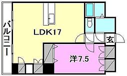 グランドールオオニシ 4階1LDKの間取り