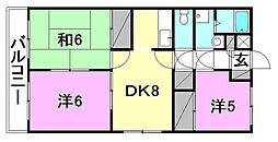 クレール野本 3DKの間取図画像